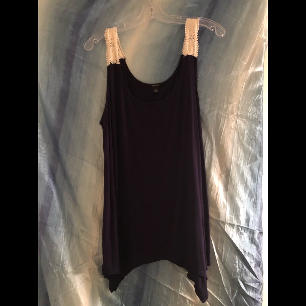 Navy Blue Tank with Crochet accents on sleeves